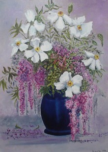 Bouquet au vase bleu 